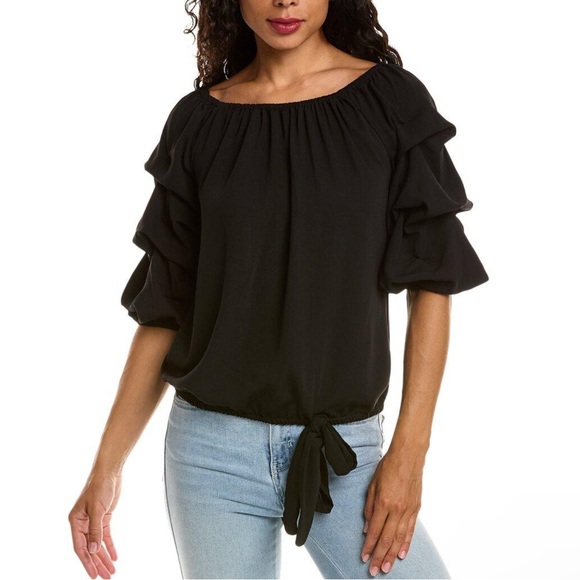 Vince Camuto Ruffle Sleeve Tie Waist Blouse - Picture 4 of 12